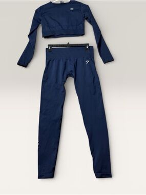 Gymshark Navy Seamless Long Sleeve Crop Top and High-Waist Leggings Set